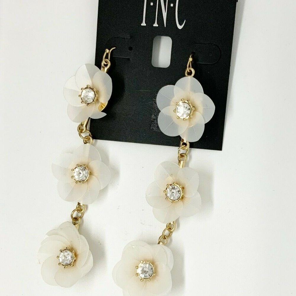 INC Gold, Crystal Ivory 3 Flower Statement Drop Li